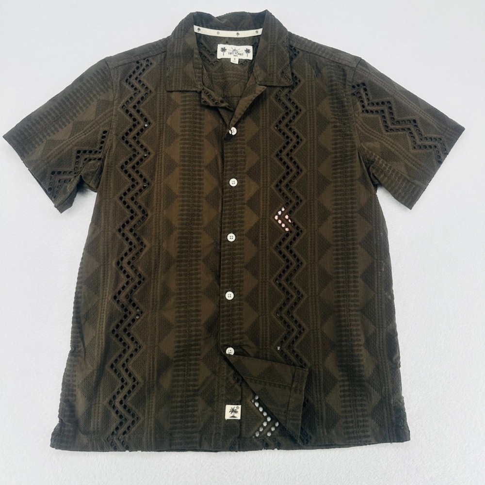 Free Planet Button Down Shirt Olive Eyelet Resort Small NWT